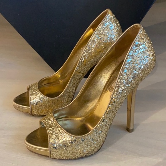 Authentic Miu Miu Gold Glitter Open-Toe Heels – Size 6.5 - Picture 15 of 16